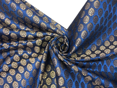 Silk Brocade fabric 44" wide  ROYAL BLUE  WITH METALIC GOLD MOTIF JACQUARD BRO981[1]