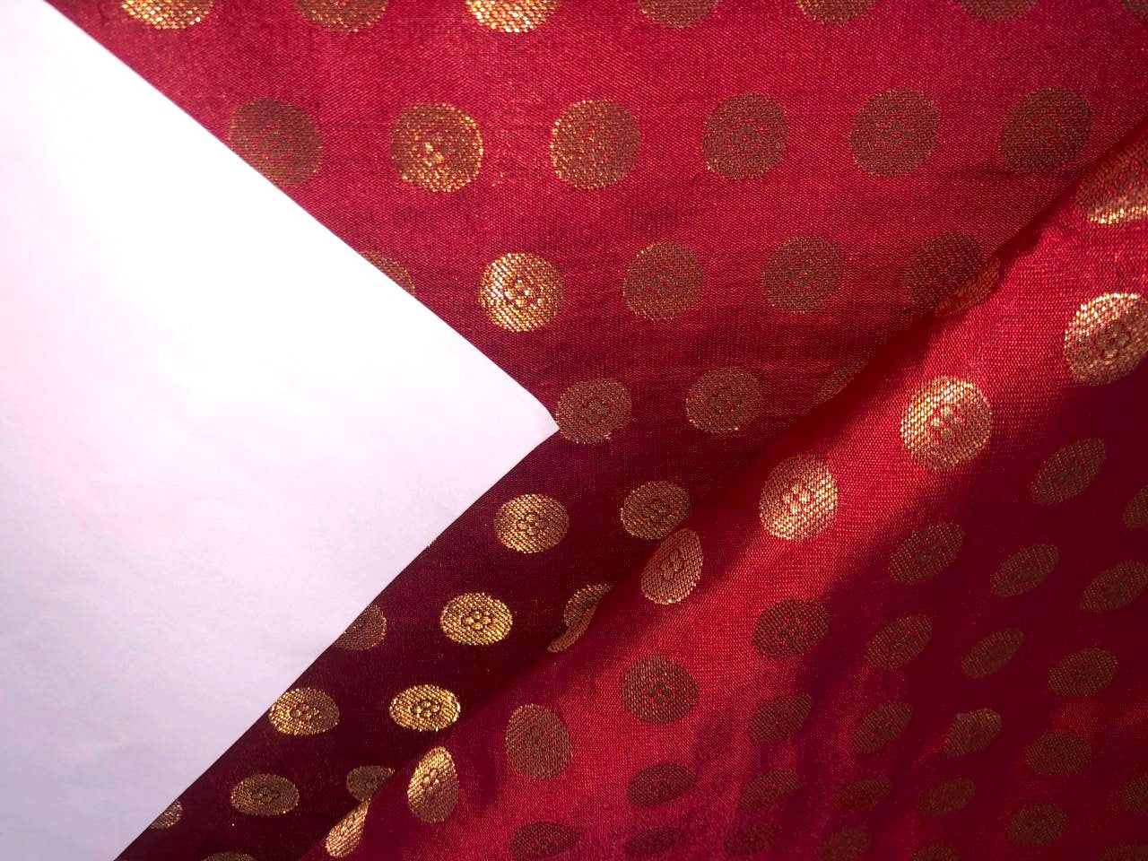 Silk Brocade fabric with Metallic gold circle motif Jacquard  44" wide available in 3 colors red wine, black and gold