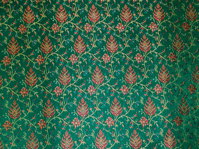 Silk Brocade fabric parrot green intricate floral with subtle red BRO1082[2]