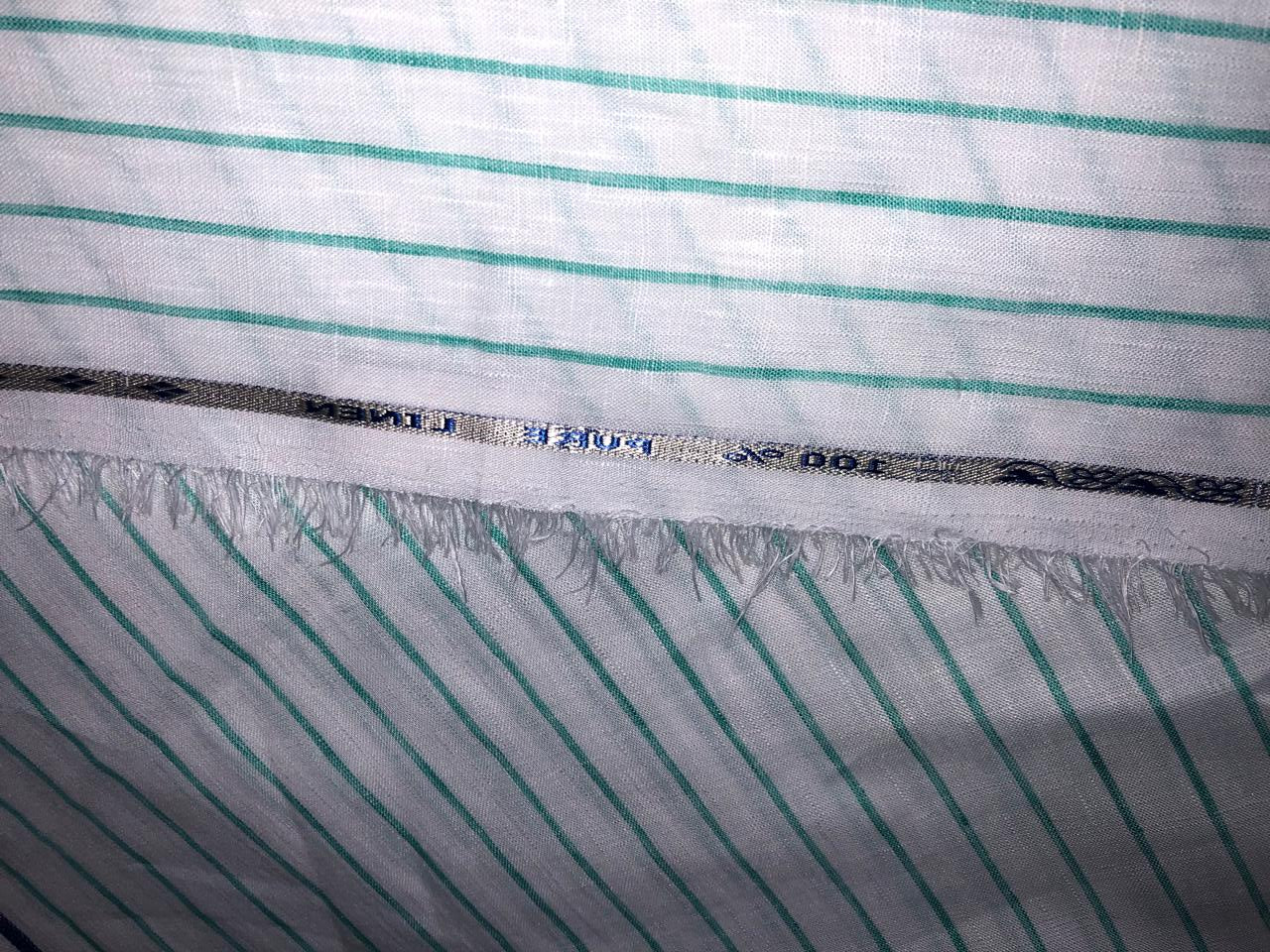 100% Linen stripe 60's Lea Fabric 58" wide available in 2 colors blue and sea green [17643/44]