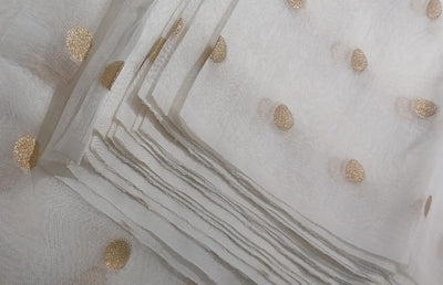 100% SILK ORGANZA FABRIC  WITH METALIC GOLD BUTTA  44" WIDE [16732]