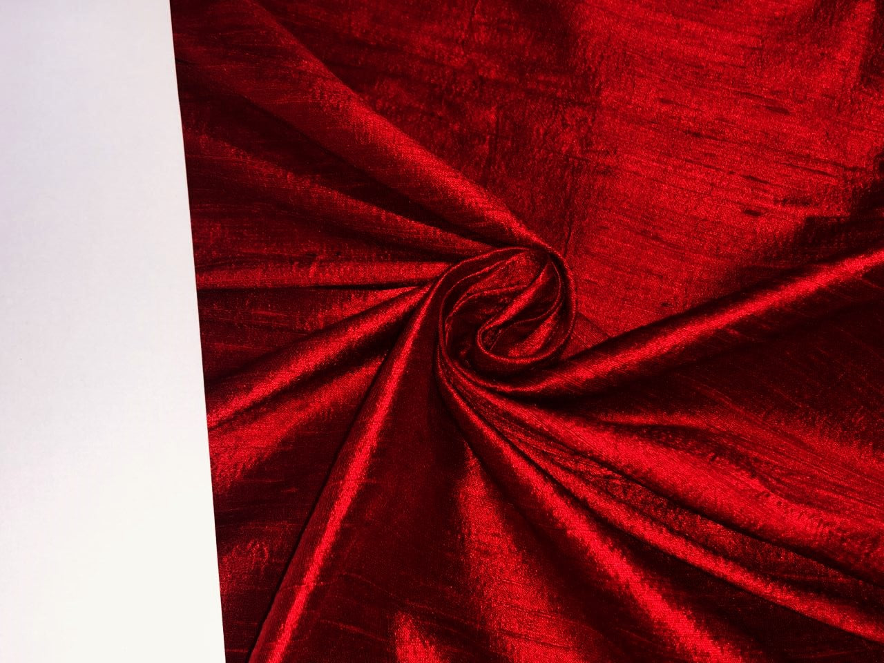 100% PURE SILK DUPION FABRIC RUBY RED colour 54" wide WITH SLUBS MM32[5]