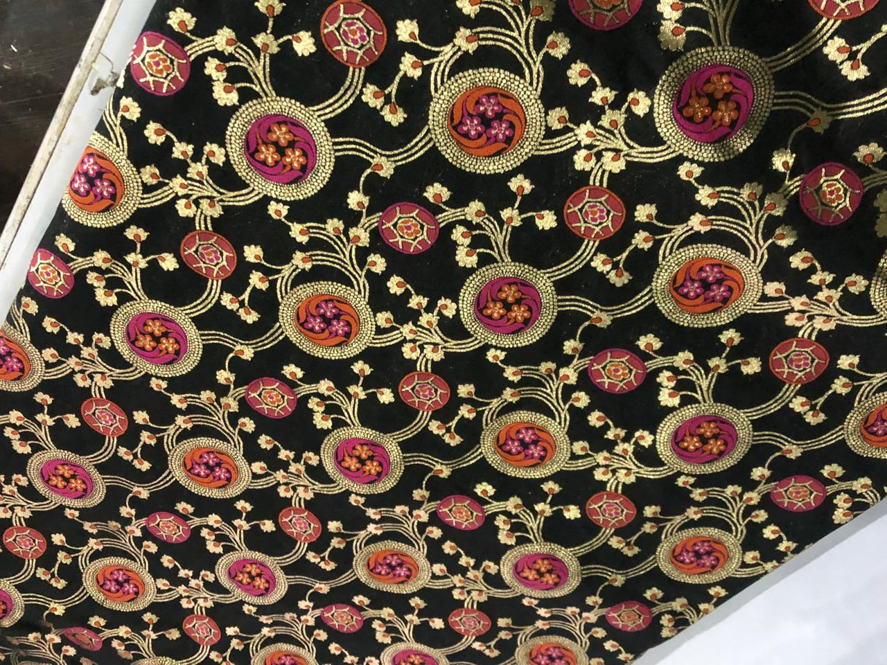 Silk Brocade Fabric metallic gold jacquard  44" wide BRO953 available in 2 colors BLACK AND PASTEL GREEN