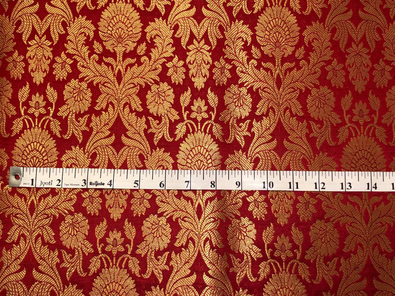 Silk Brocade fabric with beautiful gold  jacquard available in 3 colors teal ,red and mulberry BRO1075