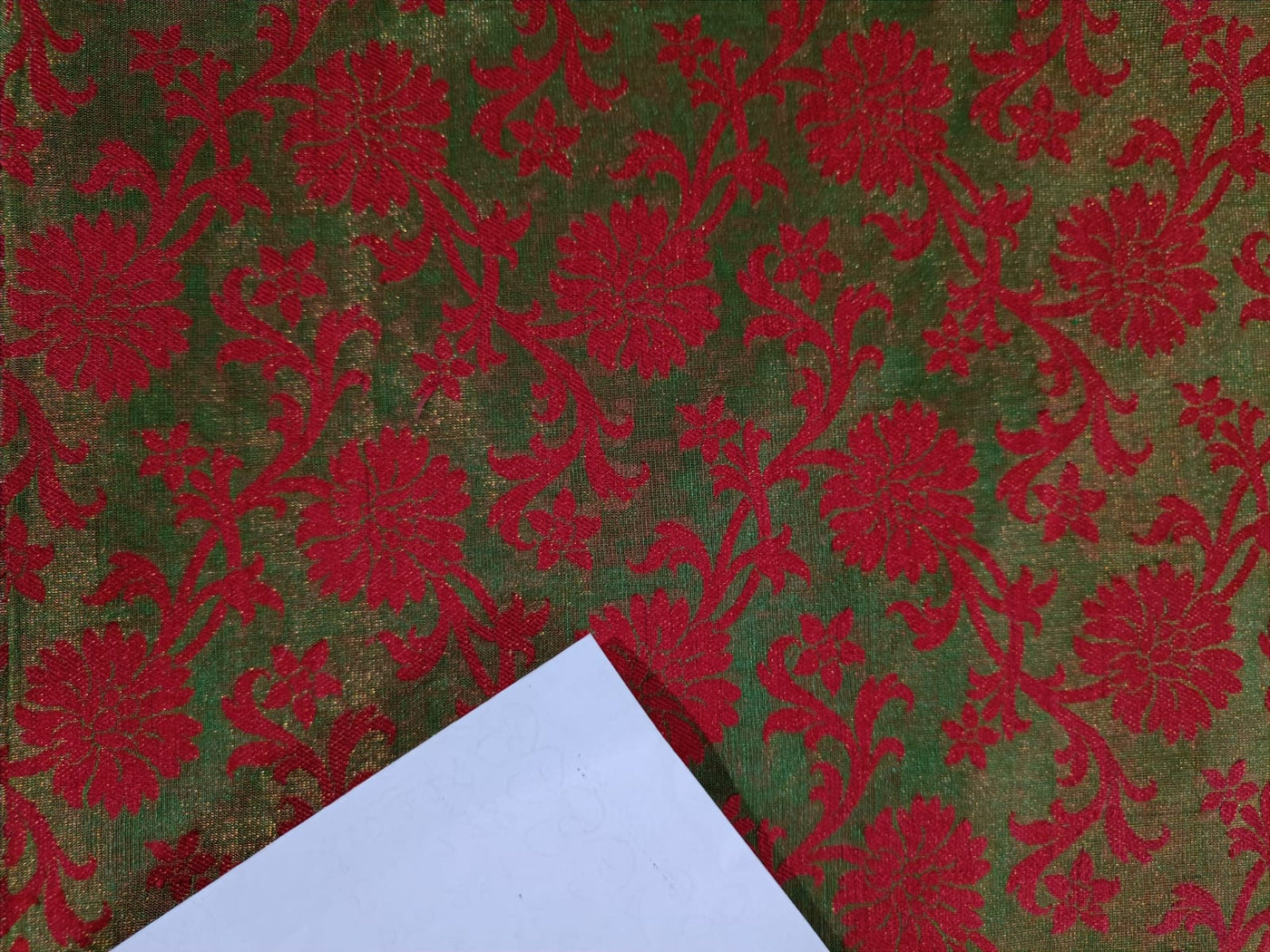 Silk Brocade fabric Semi Sheer Metallic,Red & Green color 44" wide BRO240[6]