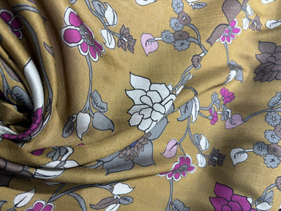 Viscose TWILL Digital Floral Print 41&quot; wide available in 2 colors mustard , slate blue and berry