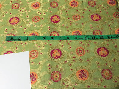 Silk Brocade Fabric metallic gold jacquard  44" wide BRO953 available in 2 colors BLACK AND PASTEL GREEN