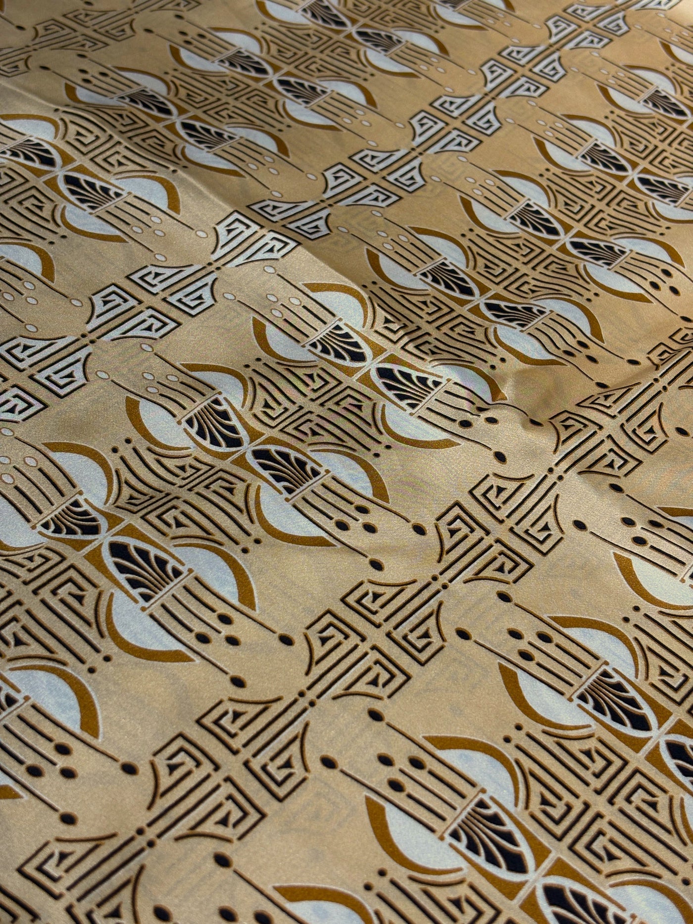 100% Pure Silk Satin 60-80 grams caramel color abstract print  54"Wide Fabric [18261]