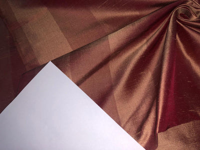 PURE SILK Dupioni FABRIC Shades of Dark Rusty Salmon Brown color Stripes DUPS15[2]