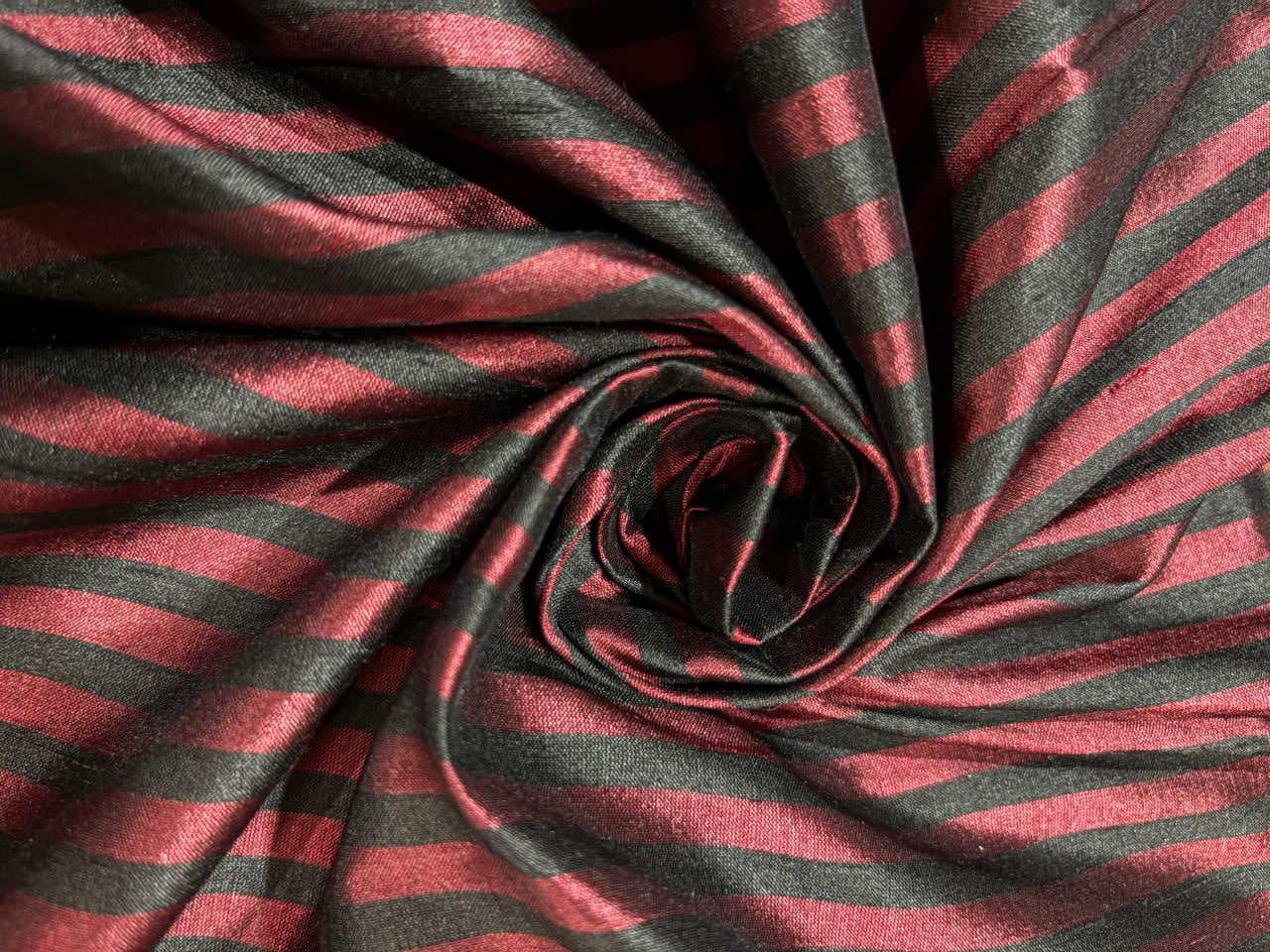 100% Pure Silk dupion STRIPE available in 2 colors PURPLE/BLACK and BURGANDY/BLACK  Fabric 44" wide DUPS71[1/2]