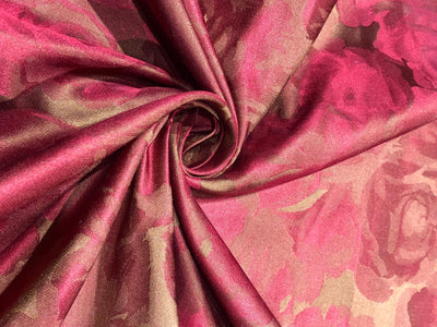 100% Silk Taffeta Fabric rusty red with dusty gold floral jacquard TAFJAQCNEW12[1]