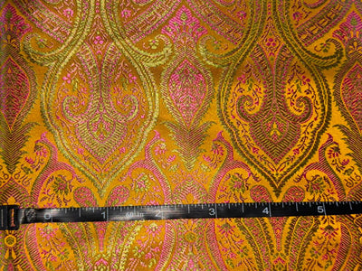 Silk Brocade fabric 44"bright paisley  jacquard available in 4 colors pink/blue/gold , mango/pink/green ,burgundy/green/gold and ink blue/teal/red   BRO1045
