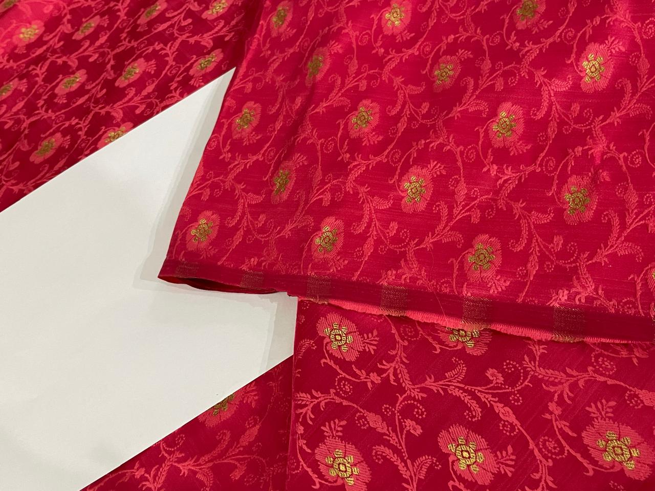 Silk Brocade Fabric metallic gold jacquard  44"wide available in 2 colors red and watermelon red BRO953[3/4]