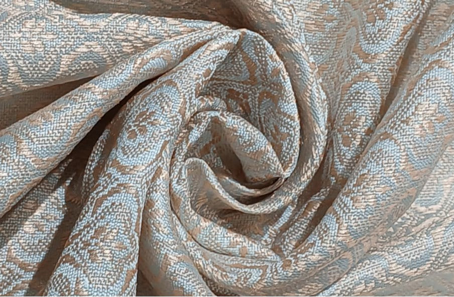 Silk Brocade fabric with leaf  jacquard available in3 colors sky blue , mint and lilac BRO990