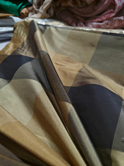 100% PURE SILK DUPIONI FABRIC BLACK,BROWN,CHARCOAL,GOLD,KHAKHEE COLOR PLAIDS 54" WIDE DUPNEWCROLL29