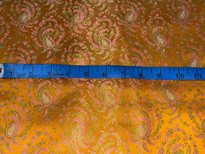Silk Brocade fabric mustard orange with  green and pink paisley jacquard  BRO1082[1]