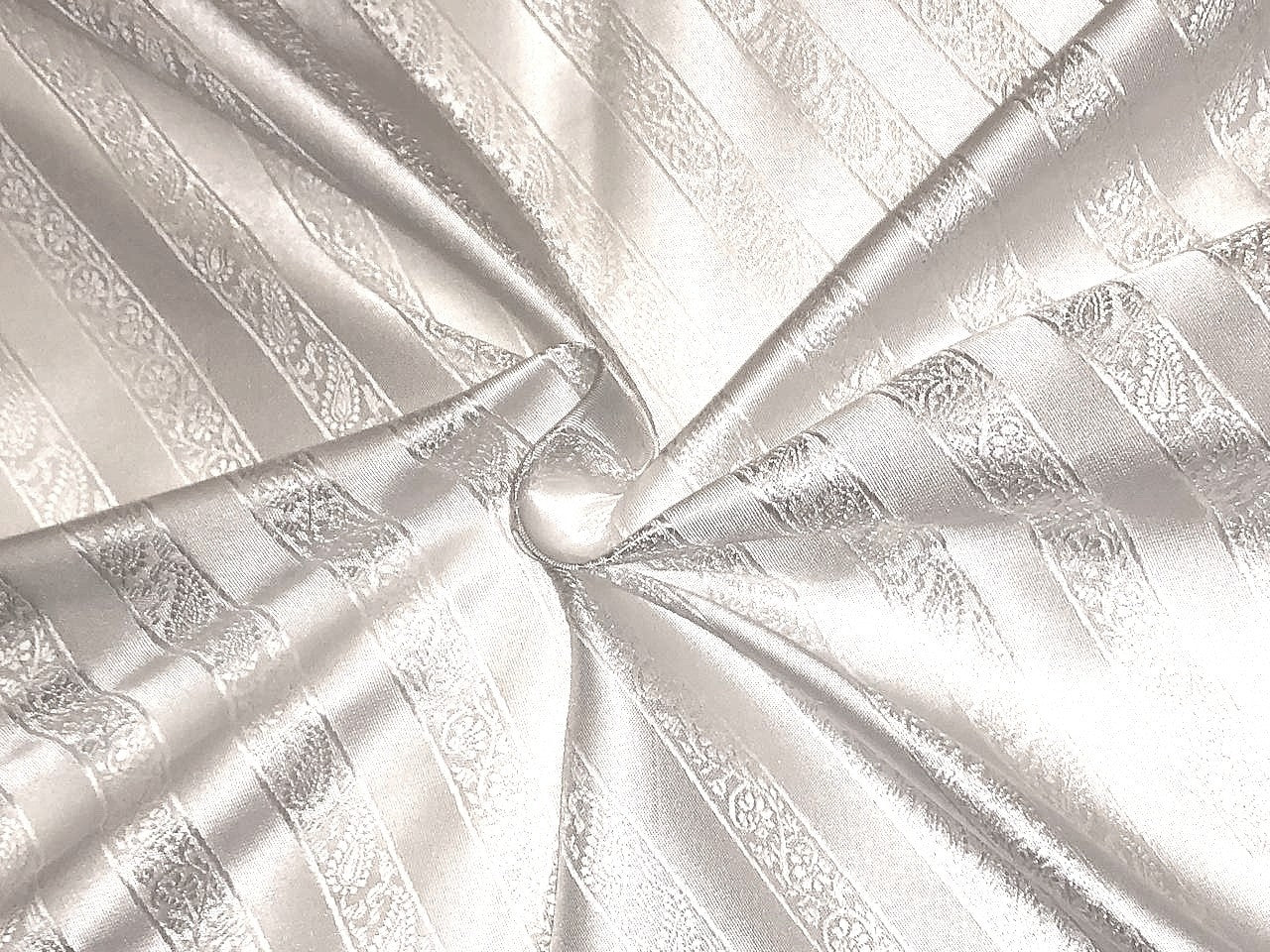 Silk Brocade fabric white ivory horizontal paisley stripes BRO1086[1]