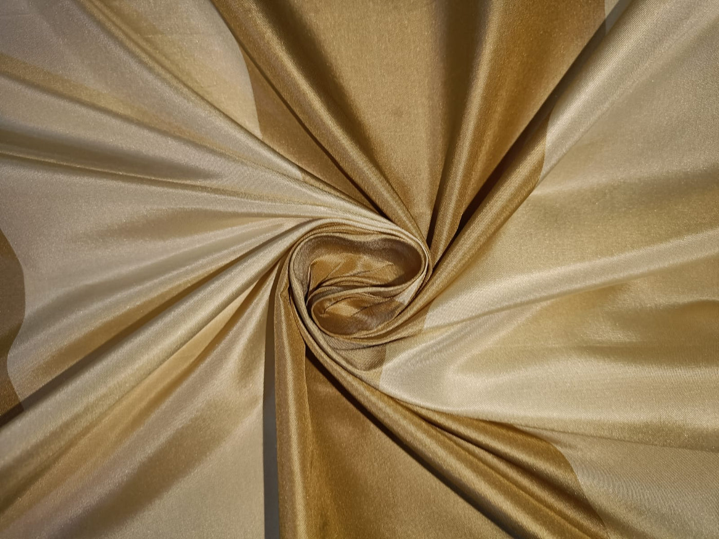 100% Silk Taffeta Fabric Butter Cream & Gold stripes 48" wide TAFS43