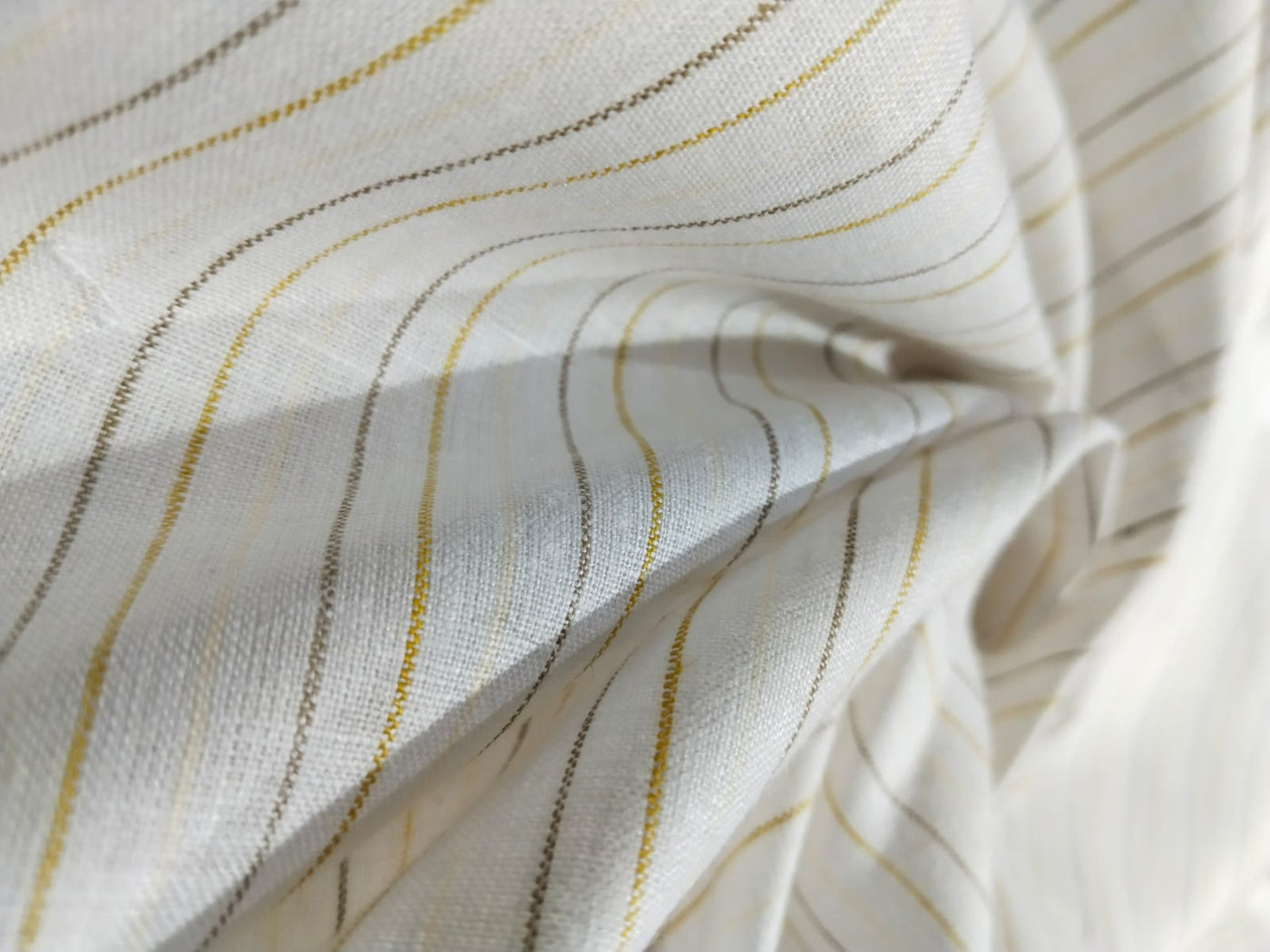 100% Linen stripe 60's Lea Fabric 58" wide available in two colors blue and white and ivory ,yellow, brown[10800]