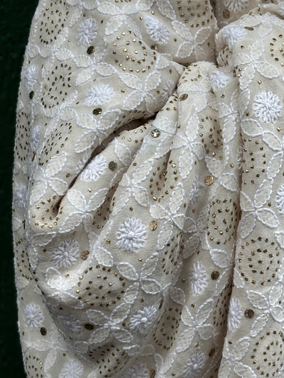 Stole with mukesh , dori tikki ,a traditional Indian embroidery 44" wide and 3 yards long.[17687]