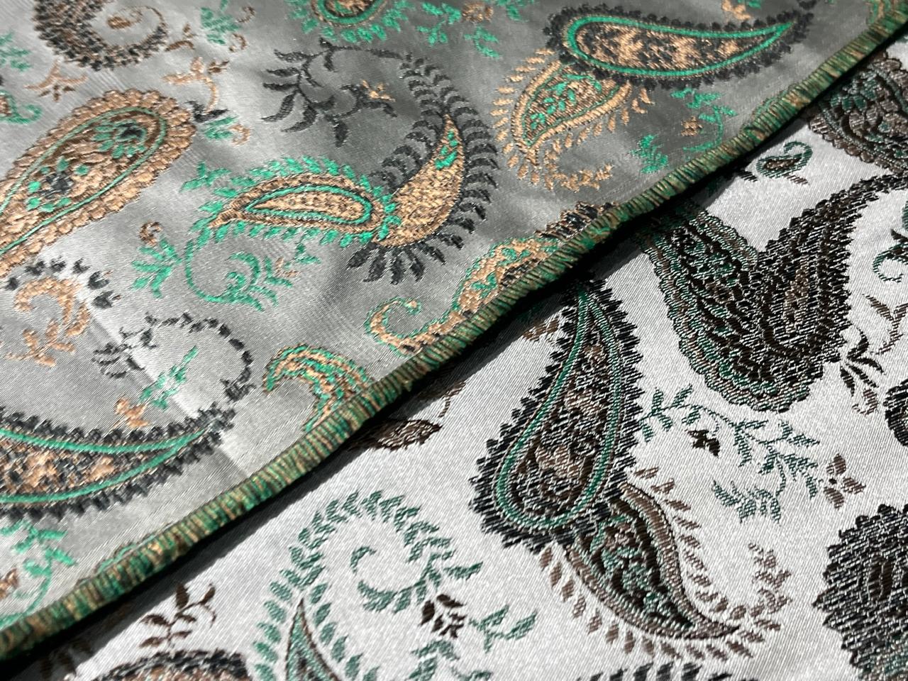 Brocade fabric 54" wide  100% Silk  Jacquard Fabric  PAISLEYS available in 2 colors grey and green and grey, green and brown TAFJACNEW20/21