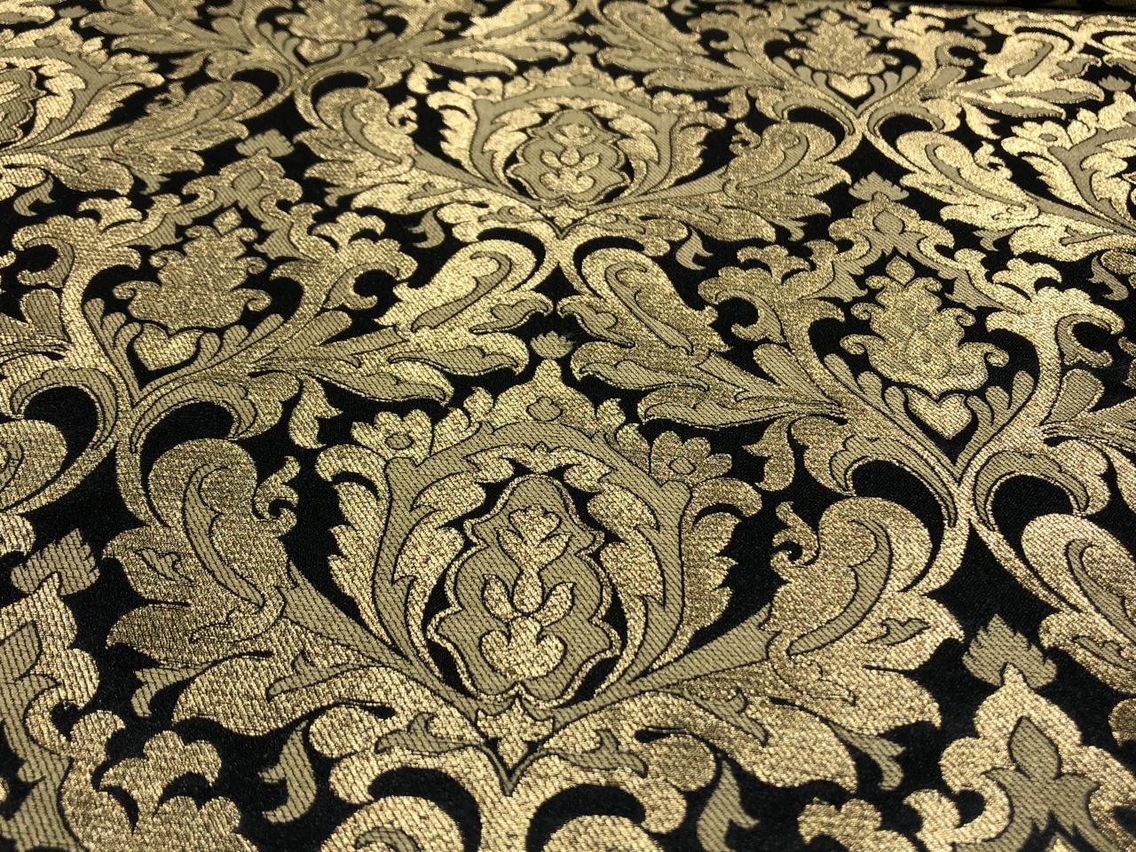 Brocade Heavy KING KHAB  Fabric  with white gold jacquard 44" wide available in 2 colors fiery rose and black BRO1052