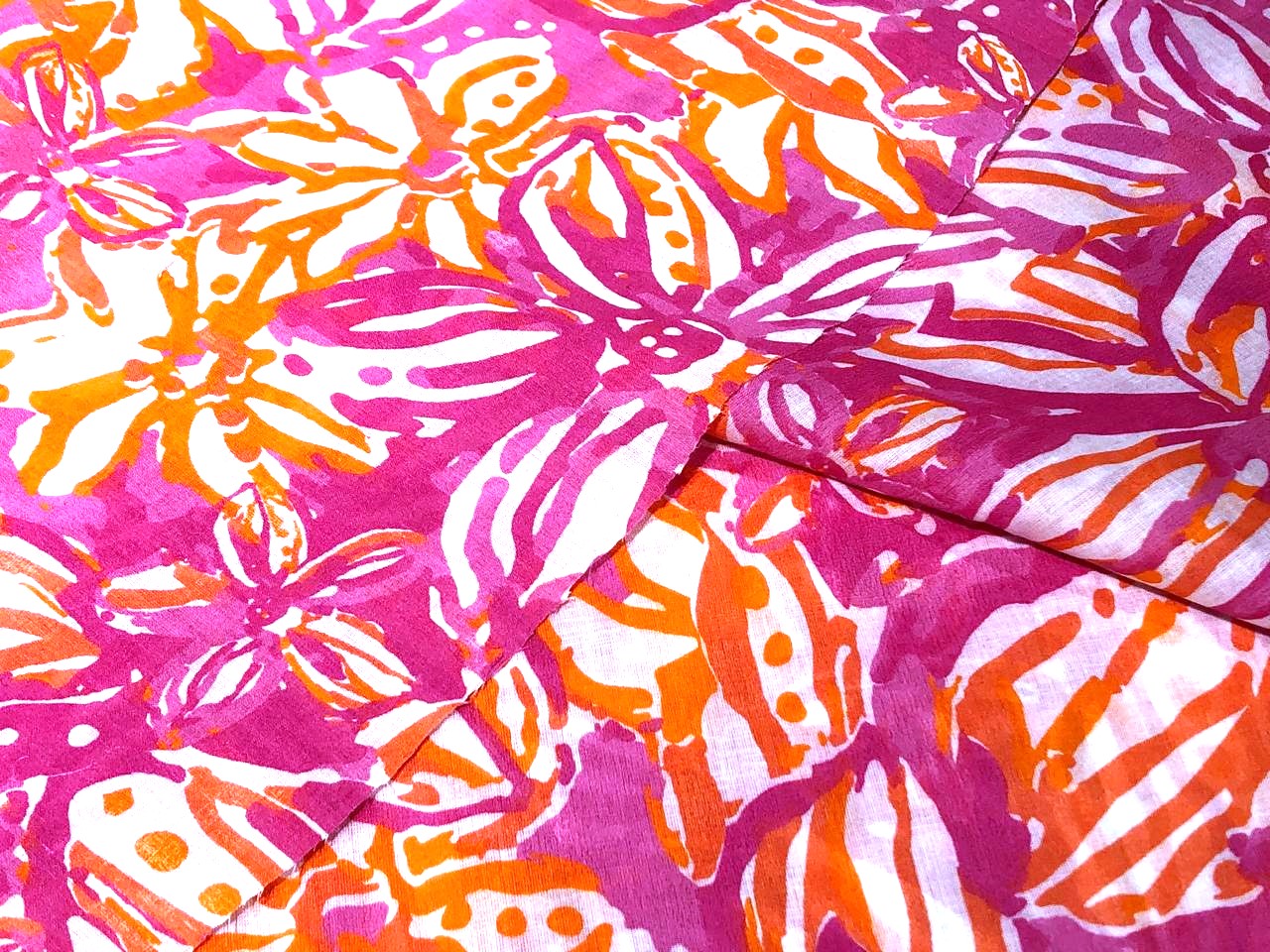 100% Cotton Poplin floral Print 44" wide available in 2 different color schemes  pink and orange AND blue ,royal, pink and green [17280/17281]