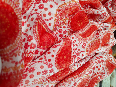 Silk chiffon printed  fabric  orange paisley  44" wide [17041]