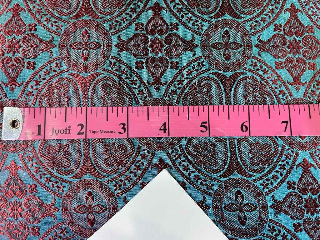 SILK BROCADE vestment FABRIC Blue & Red color 44" wide BRO234[2]