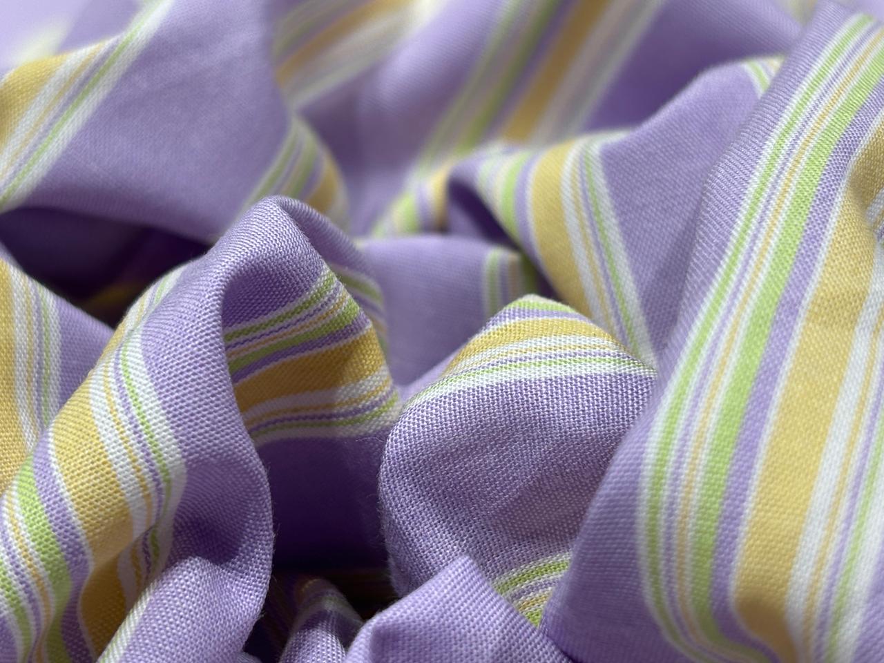 100% Cotton Poplin 56" wide lilac ,yellow and green  stripes  [18267]