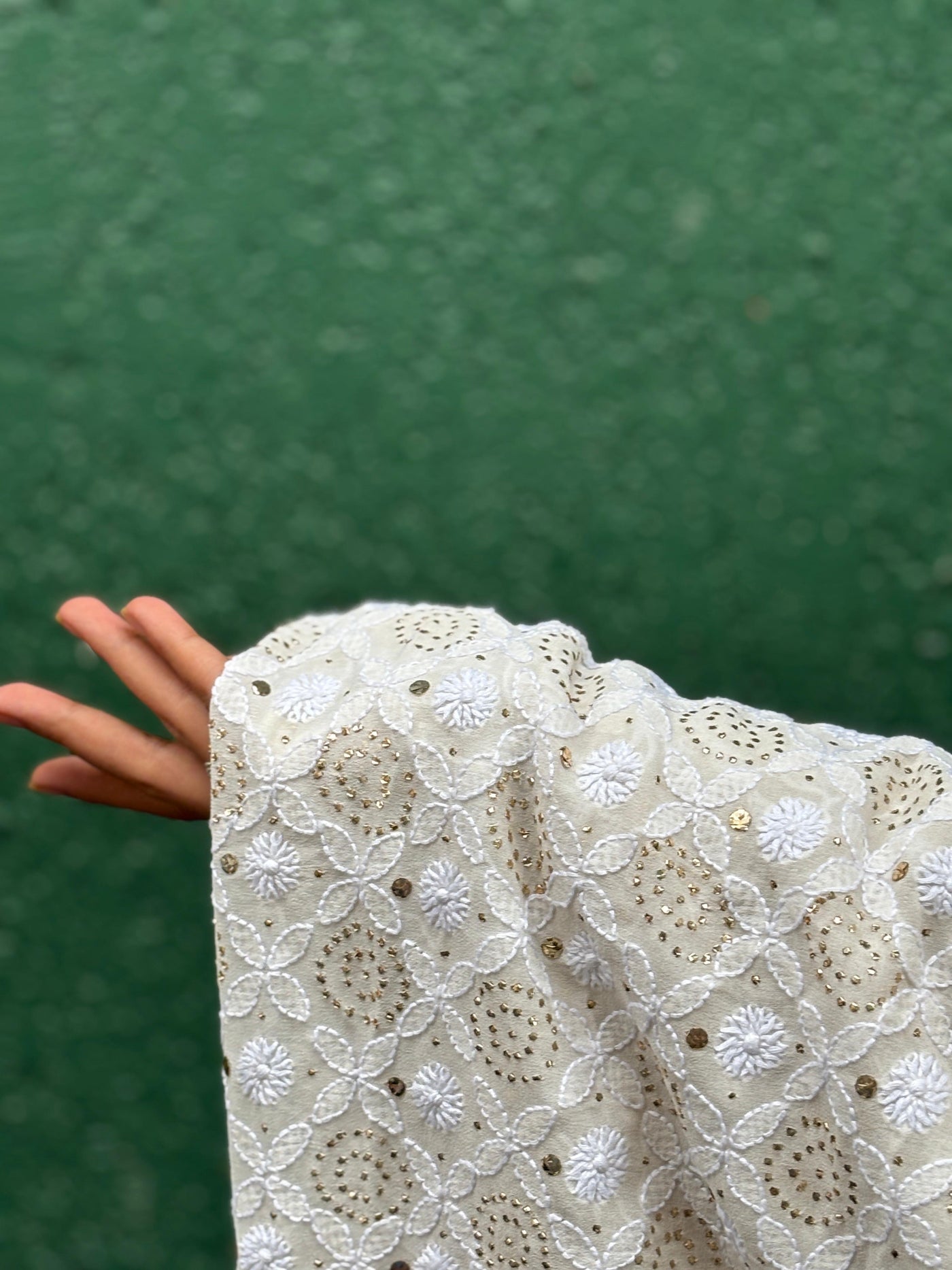 Stole with mukesh , dori tikki ,a traditional Indian embroidery 44" wide and 3 yards long.[17687]