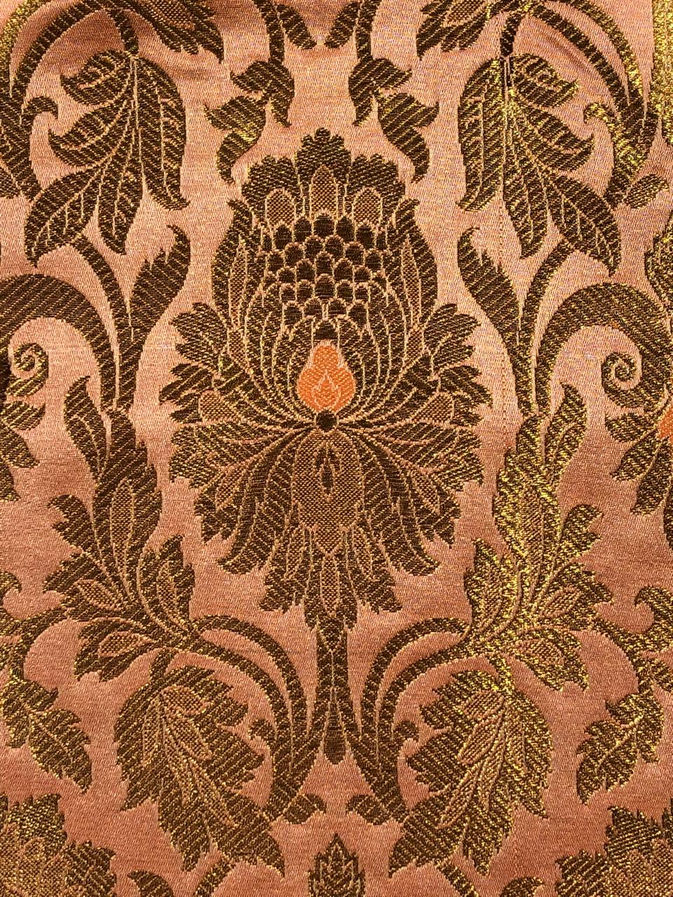 Brocade peach with metallic gold jacquard fabric 44&quot; wide BRO825[6]