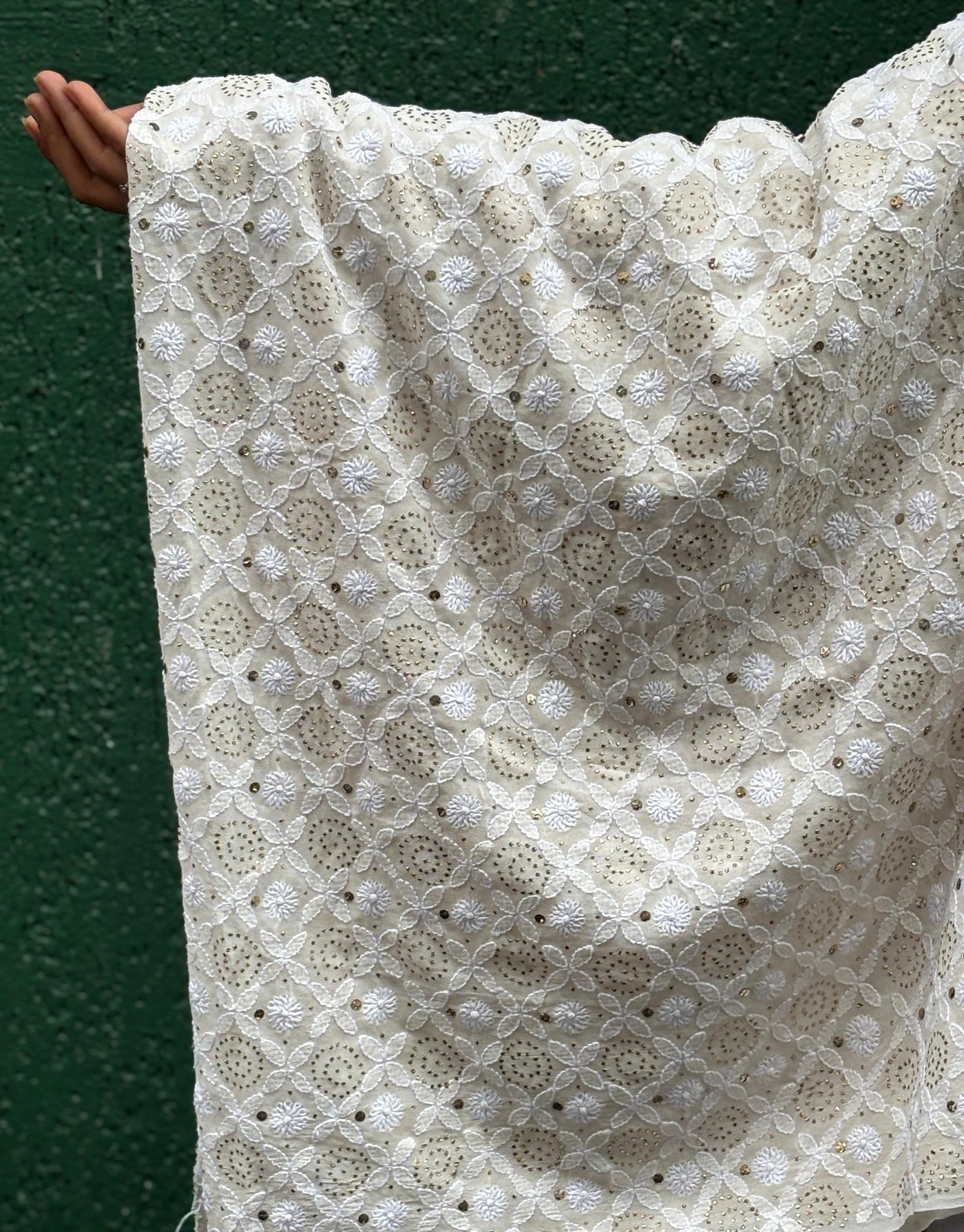 Stole with mukesh , dori tikki ,a traditional Indian embroidery 44" wide and 3 yards long.[17687]