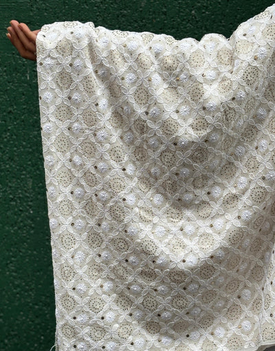 Stole with mukesh , dori tikki ,a traditional Indian embroidery 44" wide and 3 yards long.[17687]