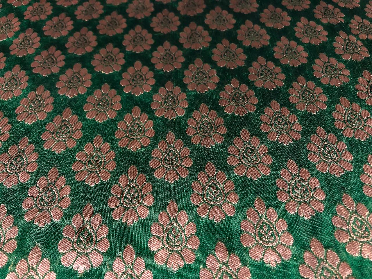 Brocade Fabric green with gold motif jacquard BRO421[4]