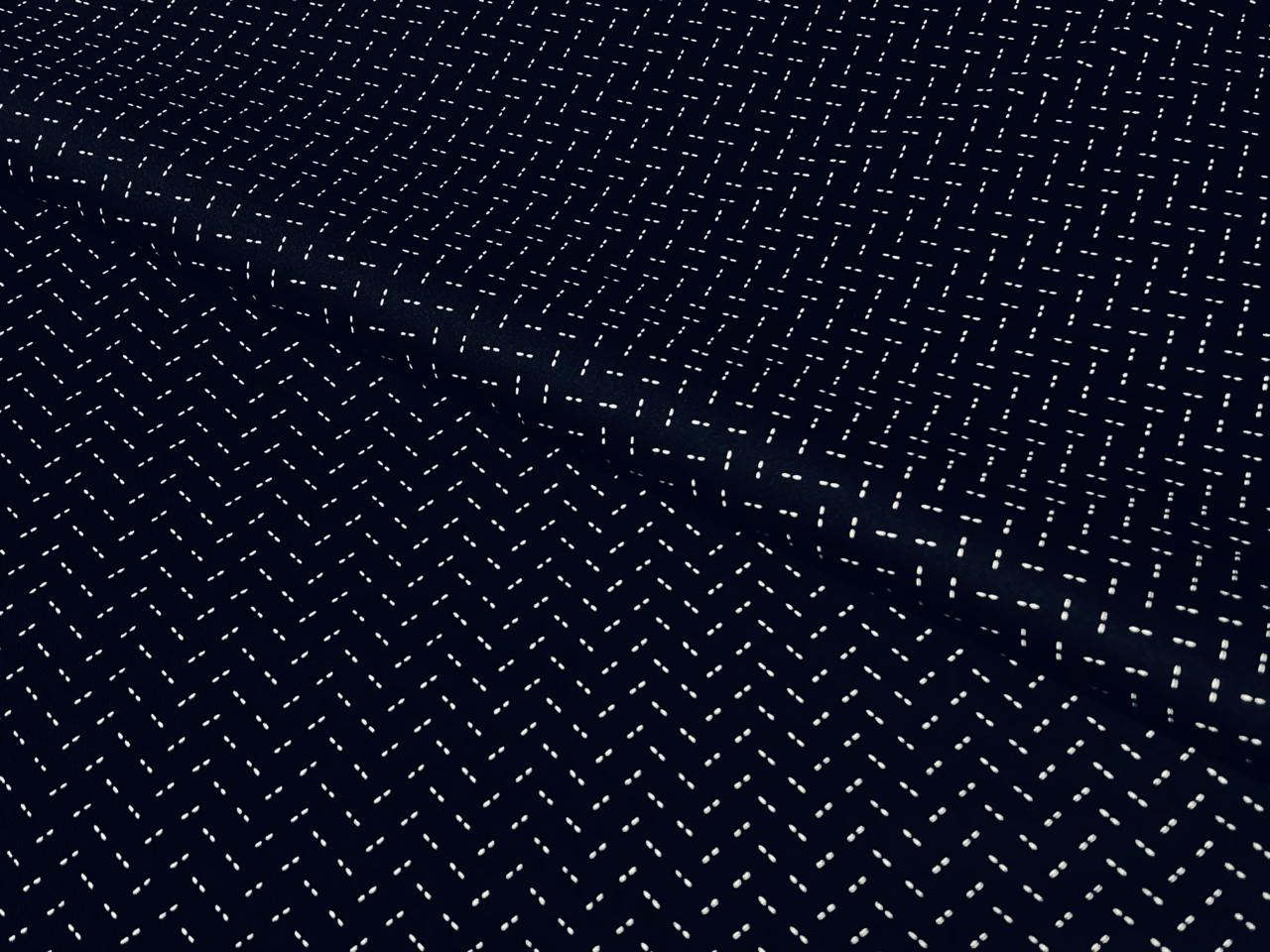 100% Cotton Poplin 48" wide dark navy with white zig zag print   [17292]