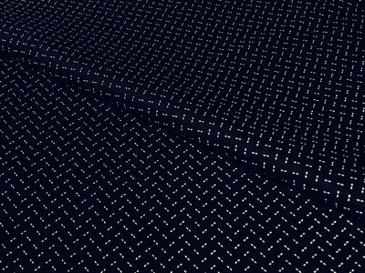 100% Cotton Poplin 48" wide dark navy with white zig zag print   [17292]