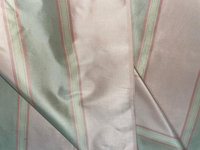 Silk Taffeta Fabric Pastel Light Peachy Pink,Green & Golden Beige stripes 54" wide TAFS29[3]