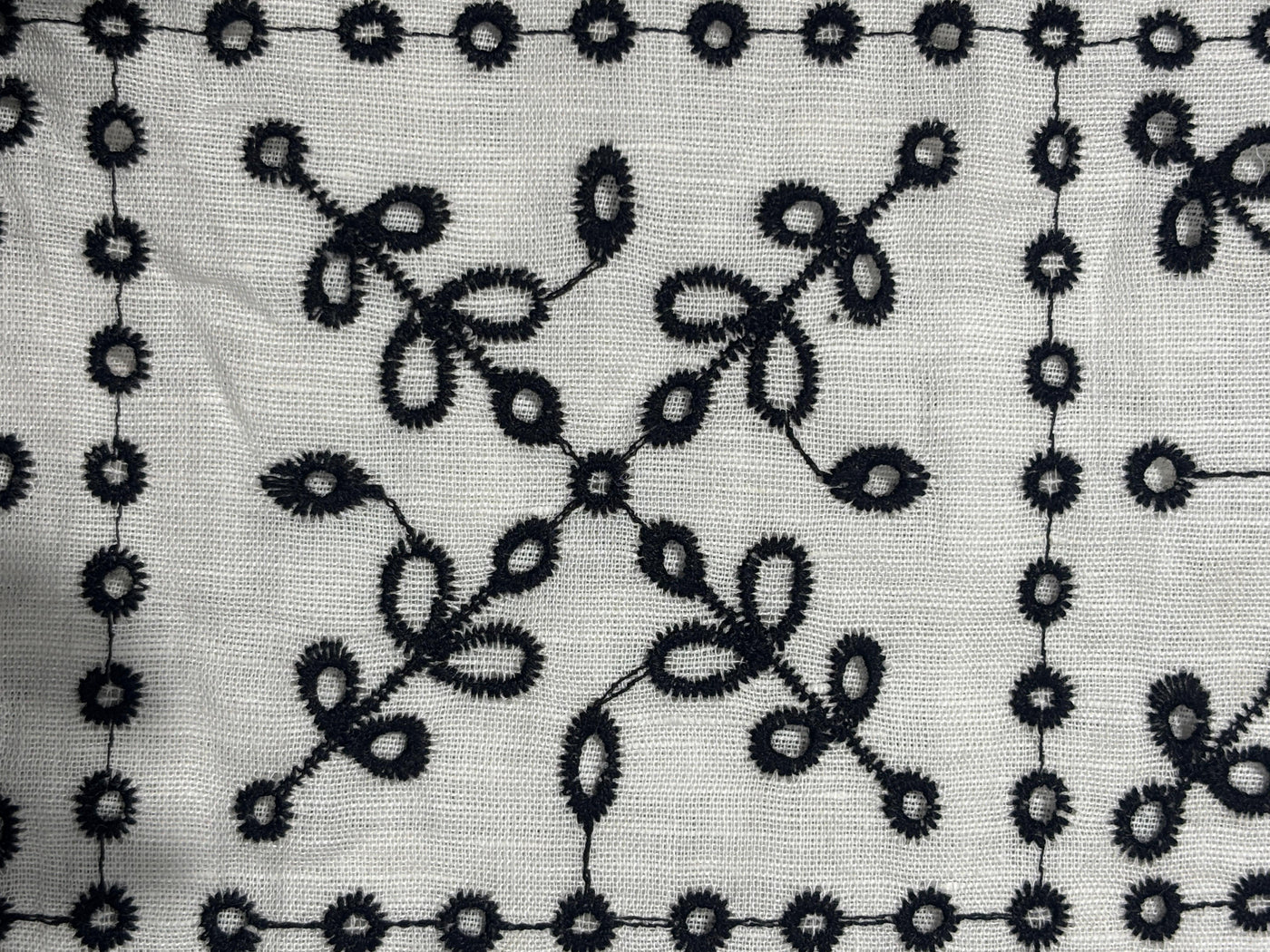 100% Linen Embroidery  black and white floral cutwork embroidery [17284]