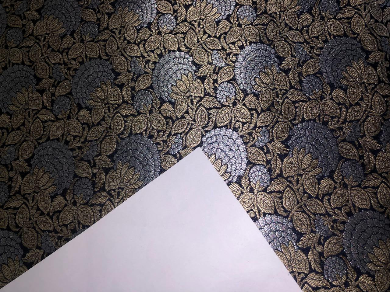 Silk Brocade fabric 44" wide metallic gold and silver Floral  available in 3 colors black and purple and gold BRO939[4/5/6]