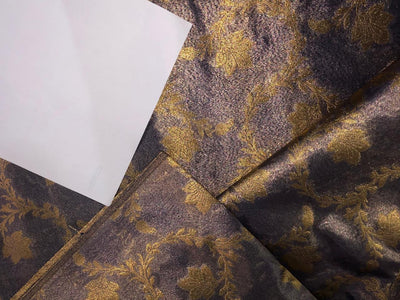 Silk Brocade TISSUE available in 3 colors and designs 44" wide BRO958 purple x gold, sea green and gold self leaf motifs