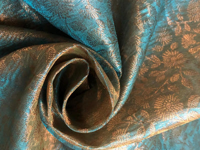 Silk Brocade Tissue Fabric with metallic copper  jacquard available in 2 colors  DUSTY ROSE AND TEAL BRO988[2/3]