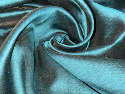 100% PURE SILK SATIN DUPIONI FABRIC TWILL WEAVE JACQUARD with slight slubs  reversable golden green and teal54" wide DUP424
