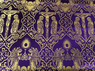 Brocade fabric VESTMENT 60" wide  available in PURPLE AND GOLD JESUS CHRIST WITH HIS ANGELS BRO962A