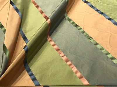 Silk taffeta fabric satin stripes peach, sage green slate blue TAFS30
