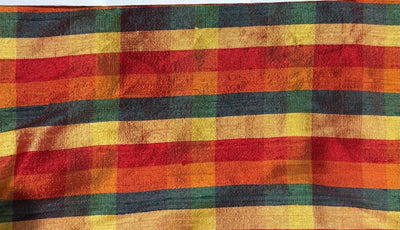 100% silk dupion  Plaids fabric with slubs shades of  green ,red ,burnt orange and gold 54" wide DUPNEWC29[2]