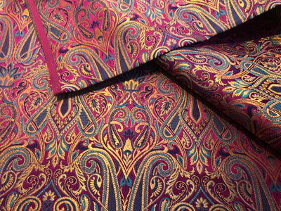 Silk Brocade fabric gold jacquard paisleys available in 3 colors pink/teal , green and red/black  BRO1103