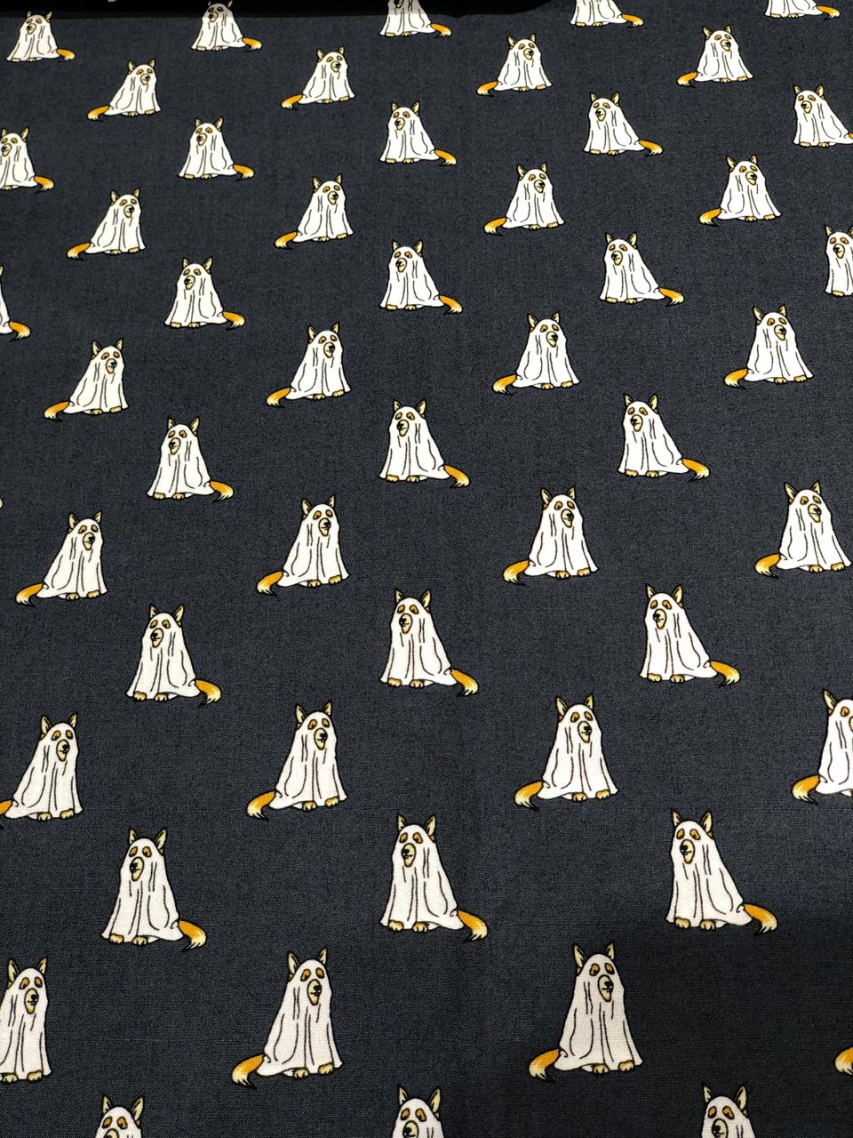 100% Cotton Poplin charcoal black 58" wide hungry dog white print  [17625]