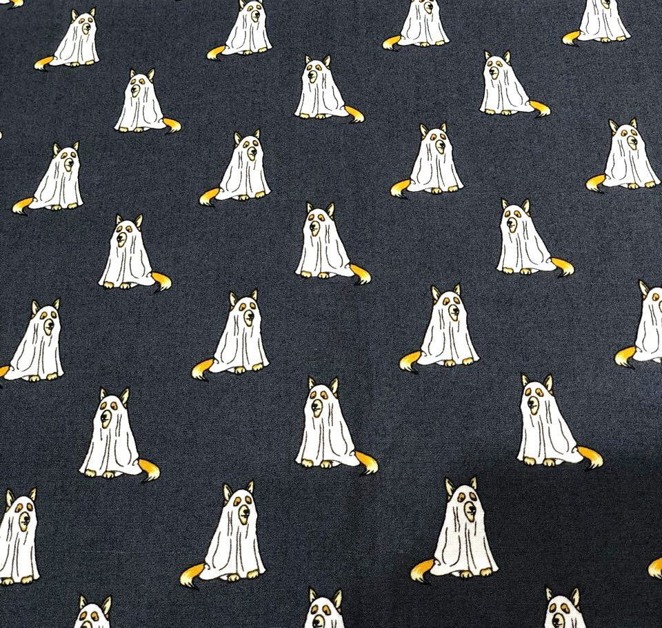 100% Cotton Poplin charcoal black 58" wide hungry dog white print  [17625]
