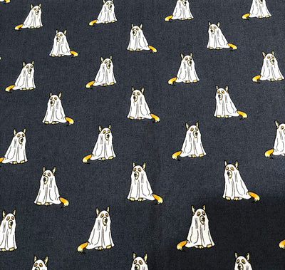 100% Cotton Poplin charcoal black 58" wide hungry dog white print  [17625]
